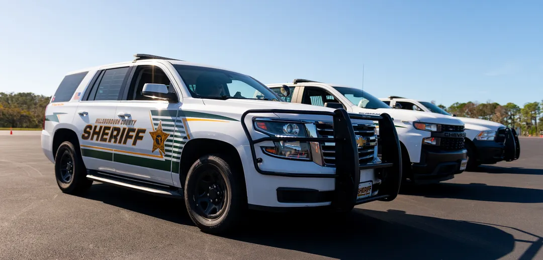 Several Hillsborough County Sheriff's vehicles lined up in a row