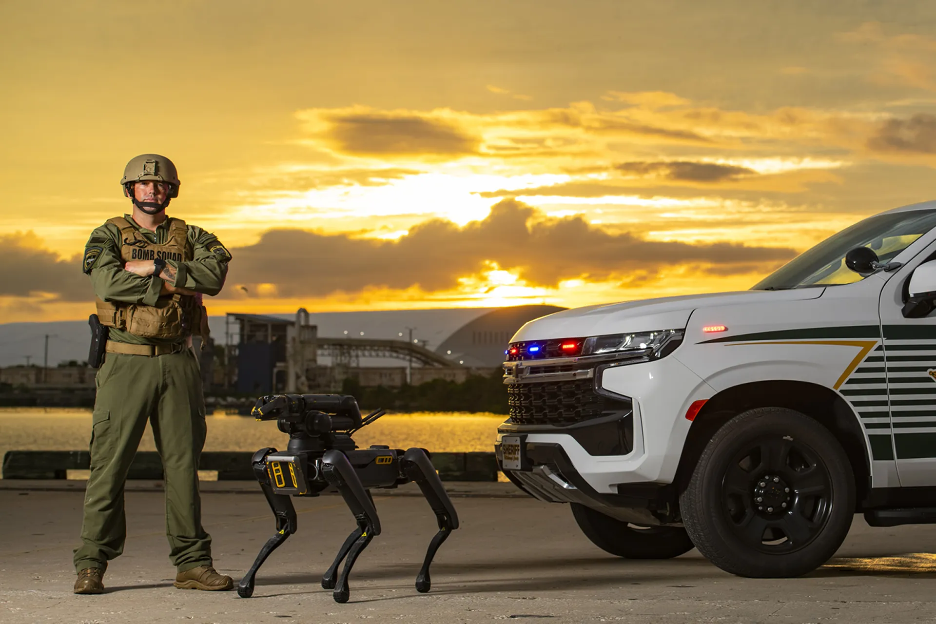 bomb squad deputy with robot dog