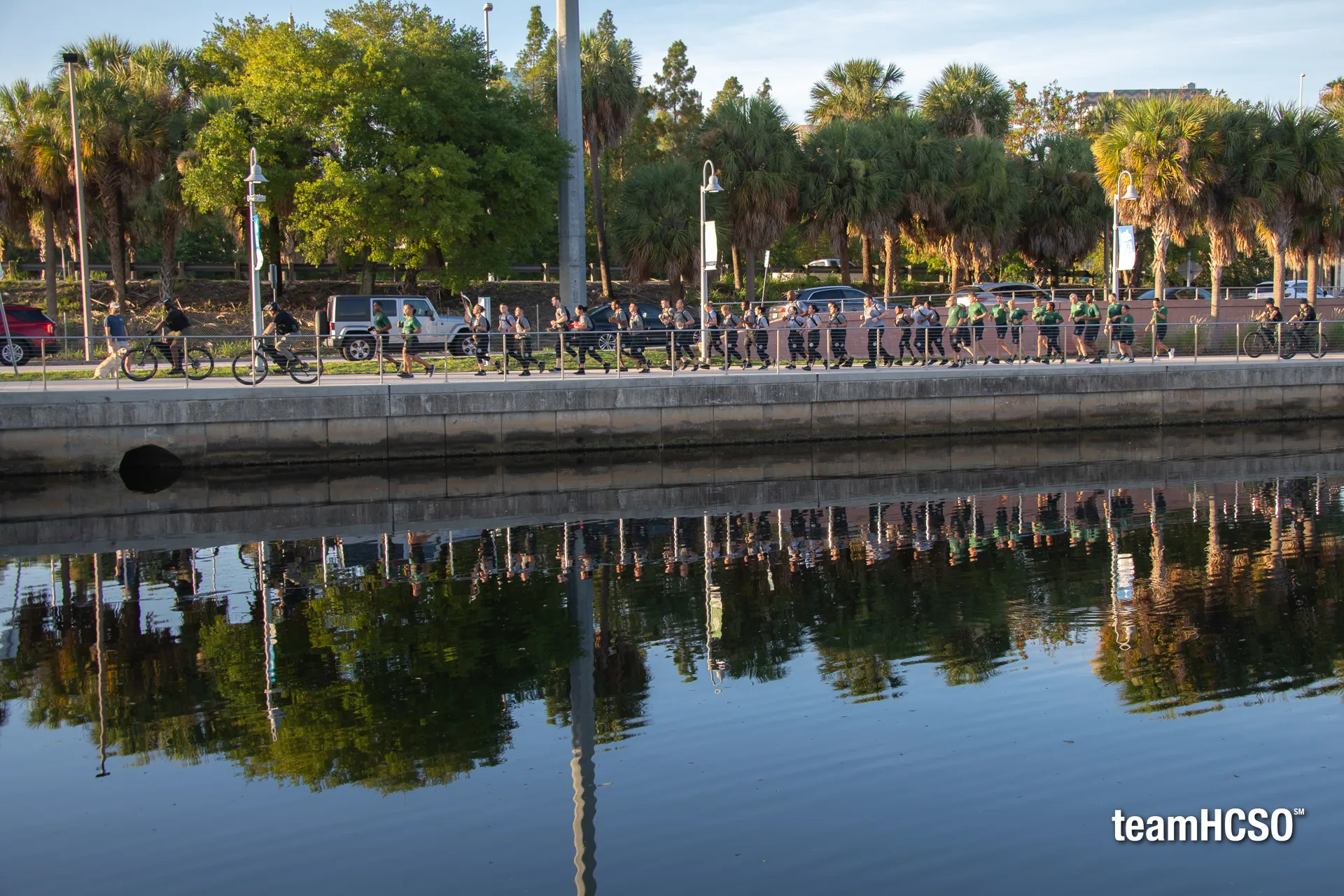 training recruits running by the water